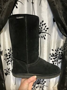 BearPaw Women's Tall Black Suede Winter Boot